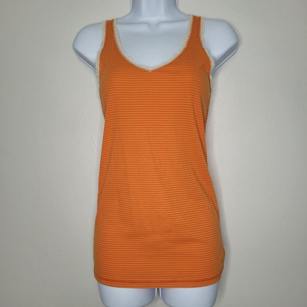 Vintage y2k American Eagle orange lace trim striped long length cami tank large